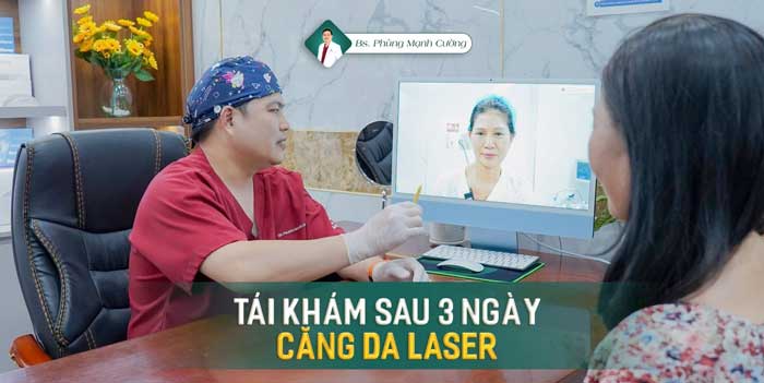 Bác sĩ Phùng Mạnh Cường tái khám khách hàng thực hiện căng da mặt